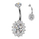Oval CZ Pavé Halo Titanium Belly Button Ring – 14G ASTM F-136 Navel Barbell