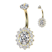 Implant-grade titanium CZ oval pavé belly ring – Gold | Pressha
