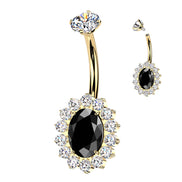 Implant-grade titanium CZ oval pavé belly ring – Gold/Black | Pressha
