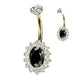 Oval CZ Pavé Halo Titanium Belly Button Ring – 14G ASTM F-136 Navel Barbell