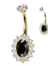 Implant-grade titanium CZ oval pavé belly ring – Gold/Black | Pressha