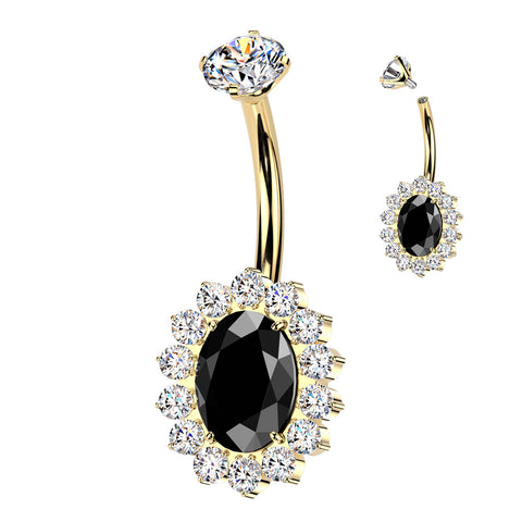 Implant-grade titanium CZ oval pavé belly ring – Gold/Black | Pressha