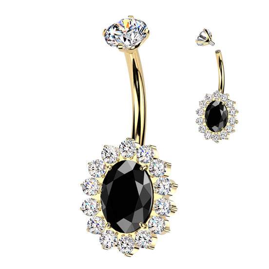 Implant-grade titanium CZ oval pavé belly ring – Gold/Black | Pressha
