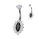 Marquise CZ pavé belly button ring in silver with black CZ — 14G ASTM F-136 implant-grade titanium navel barbell by Pressha
