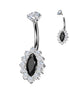 Implant-grade titanium internally threaded belly ring with marquise CZ and CZ pavé edge – Black/Silver | Pressha