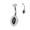 Implant-grade titanium internally threaded belly ring with marquise CZ and CZ pavé edge – Black/Silver | Pressha