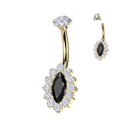 Implant Grade Titanium Internally Threaded Belly Ring – Marquise CZ Pavé