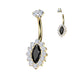 Marquise CZ pavé belly button ring in silver and gold with black CZ — 14G ASTM F-136 implant-grade titanium navel barbell by Pressha
