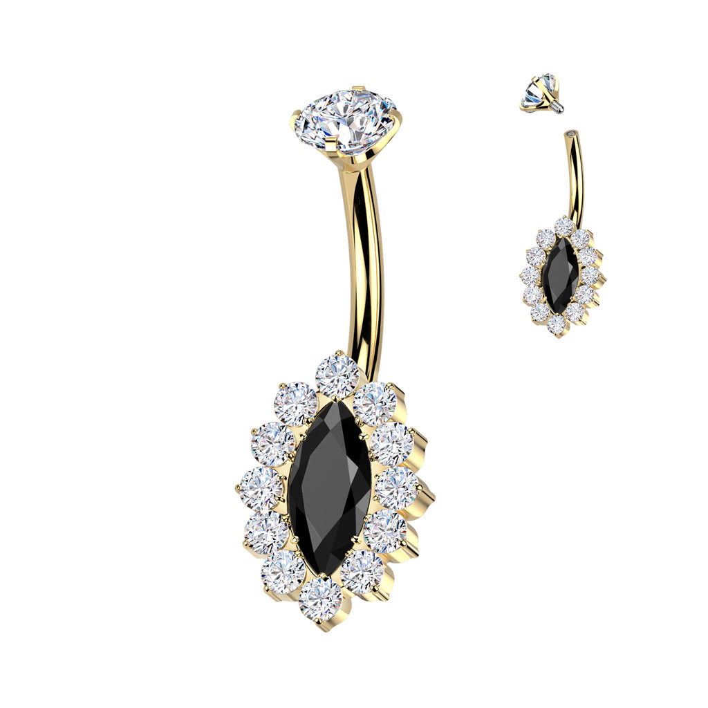 Implant Grade Titanium Internally Threaded Belly Ring – Marquise CZ Pavé