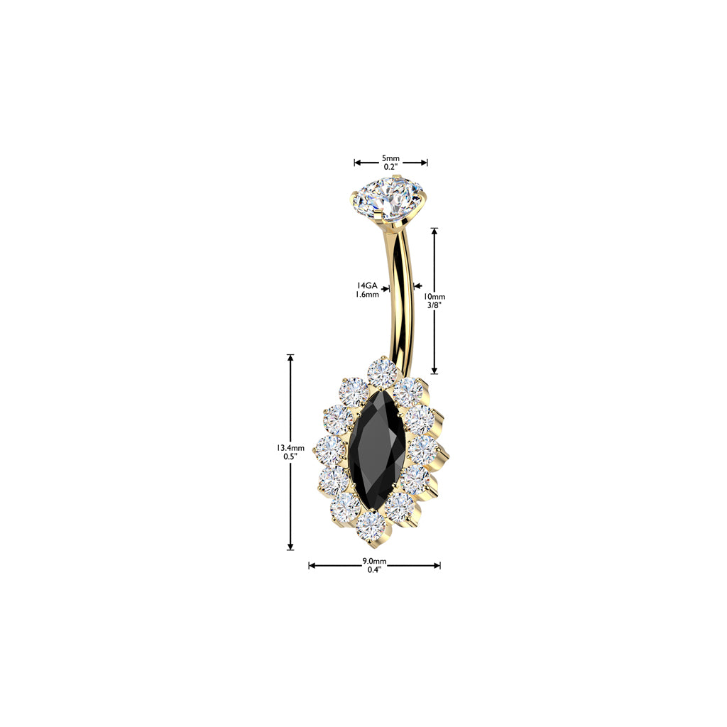 Implant Grade Titanium Internally Threaded Belly Ring – Marquise CZ Pavé