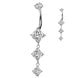 Triple descending diamond CZ dangle belly button ring in silver — 14G ASTM F-136 implant-grade titanium navel barbell by Pressha
