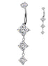 Implant-Grade Titanium Internally Threaded Belly Ring — Triple Descending Diamond CZ Dangle