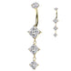 Triple descending diamond CZ dangle belly button ring in gold and silver — 14G ASTM F-136 implant-grade titanium navel barbell by Pressha
