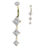 Implant-grade titanium triple descending diamond CZ dangle belly ring – Gold | Pressha