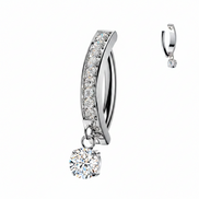 Implant-Grade Titanium Hinged Belly Ring with CZ Band & Dangle
