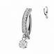 CZ pavé band & dangle navel clicker hoop in silver — 14G ASTM F-136 implant-grade titanium belly ring by Pressha
