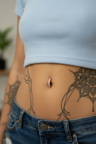Rose Gold Aurora Belly Ring Dark Blue Ripped Jeans