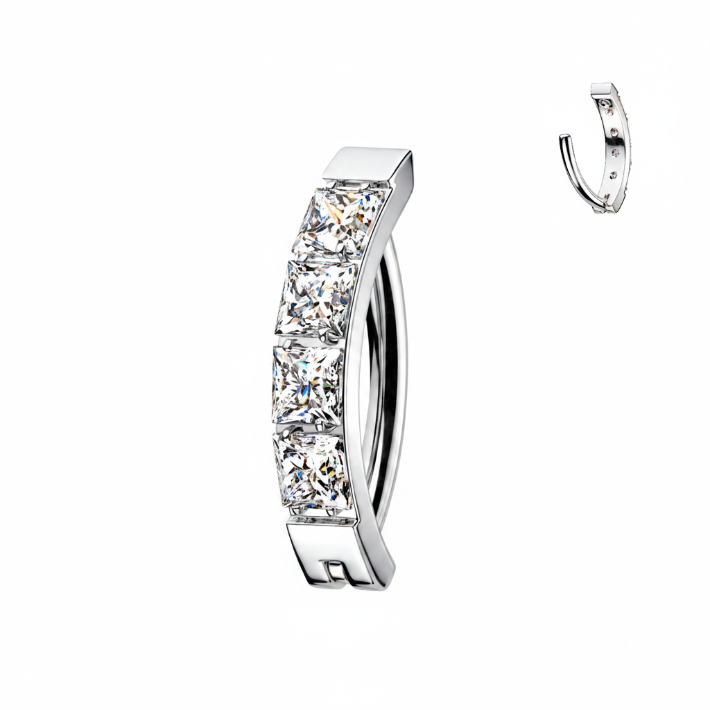 Pavé Square CZ Hinged Hoop Belly Ring – Implant Grade Titanium Navel Ring