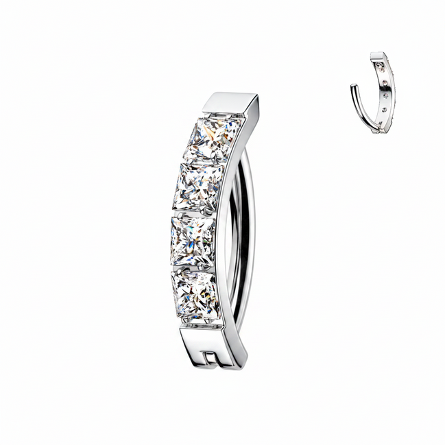 Pavé Square CZ Hinged Hoop Belly Ring – Implant Grade Titanium Navel Ring