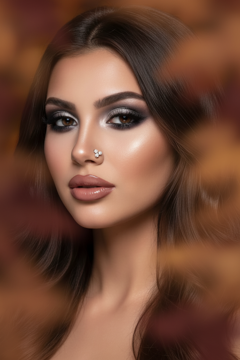 Silver nose-stud model with fall background