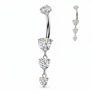 Implant Grade Titanium Internally Threaded Triple Heart CZ Dangle Navel Ring