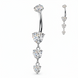 Triple heart CZ dangle belly button ring in gold and silver — 14G ASTM F-136 implant-grade titanium navel barbell
