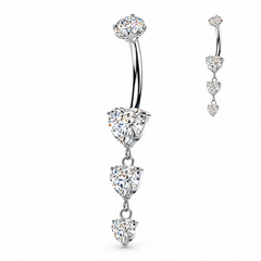 Triple Heart CZ Dangle Belly Button Ring — 14G Implant Grade Titanium Navel Ring