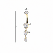 Implant Grade Titanium Internally Threaded Triple Heart CZ Dangle Navel Ring